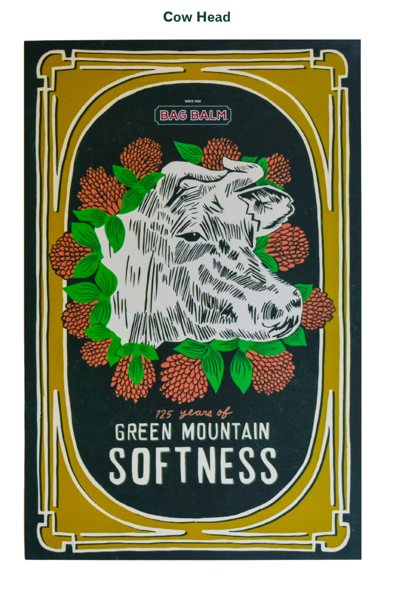 Bag Balm poster with cow head design