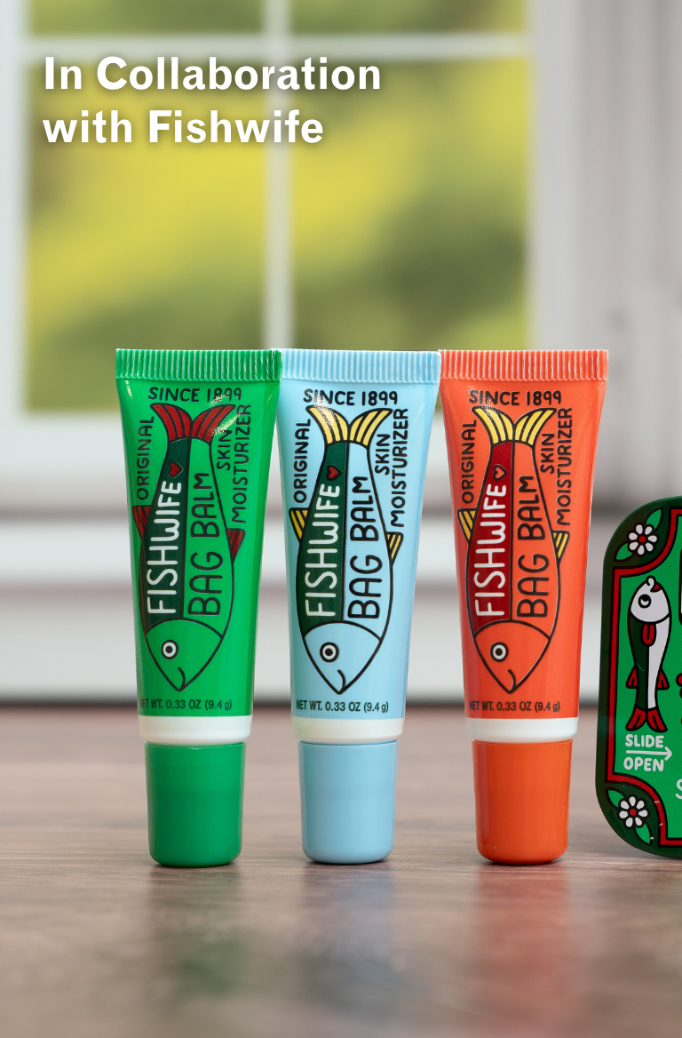 Fishwife X Bag Balm collaboration tin and tubes