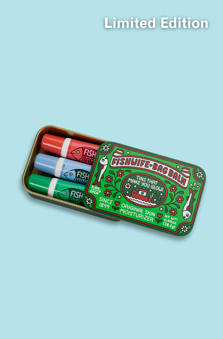 Fishwife X Bag Balm collaboration tin and tubes