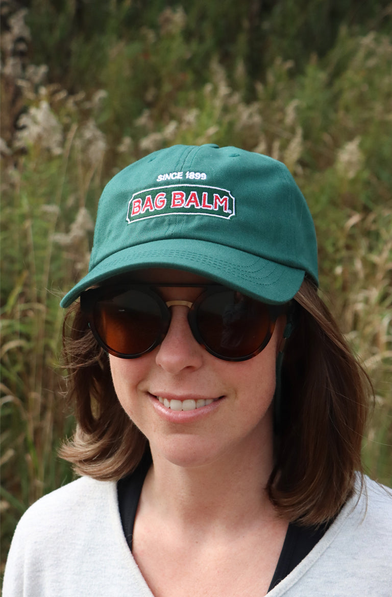 Green baseball cap with Bag Balm logo