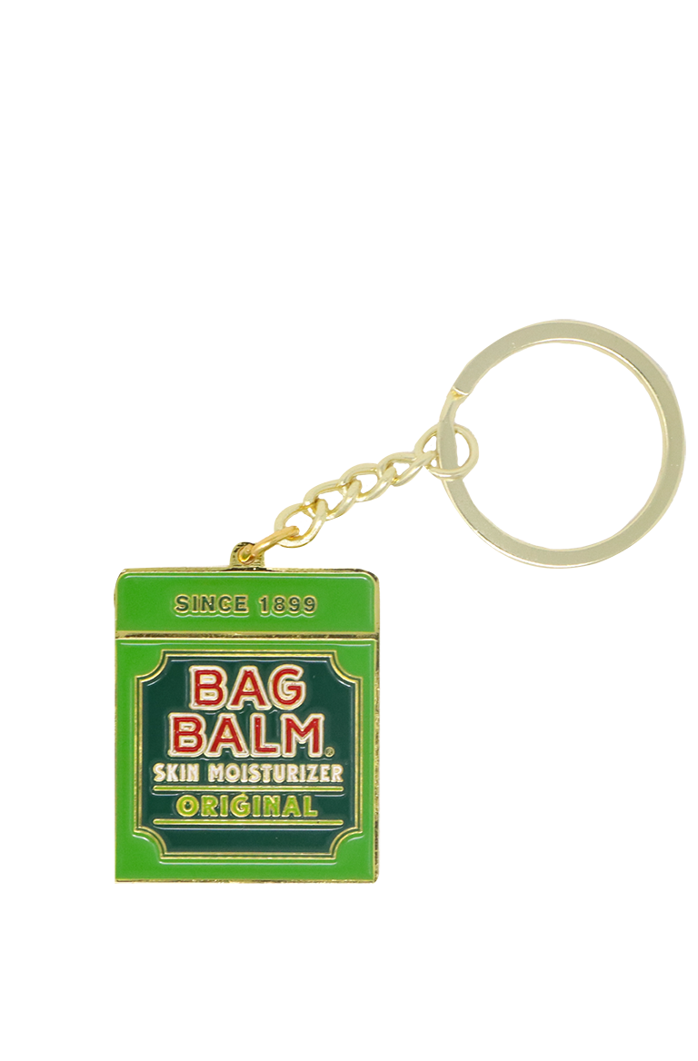 Keychain shaped like Bag Balm tin