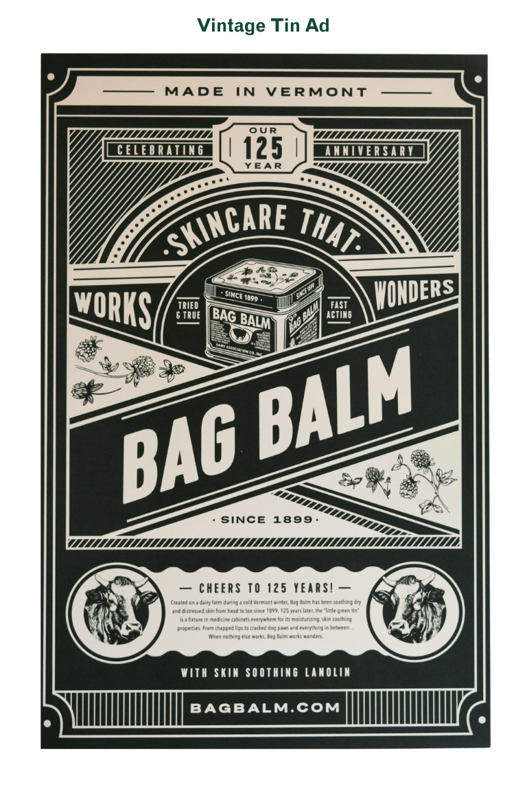 Bag Balm poster with tin design