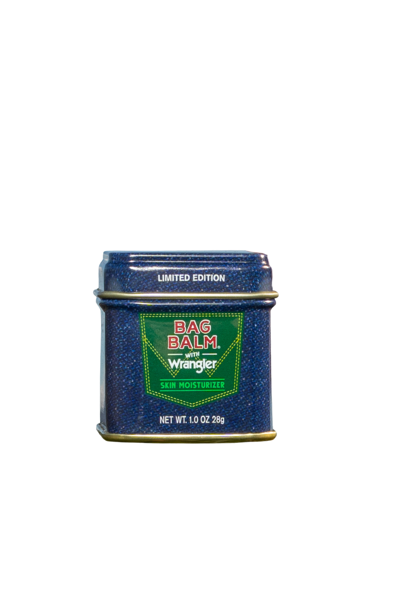 Limited Edition Denim Design Bag Balm 1oz tin in collaboration with Wrangler