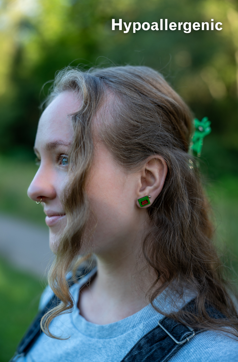 Woman wearing Bag Balm Earrings